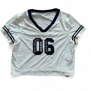 NWT OFFLINE by Aerie Cropped Jersey V-Neck Top XS Sporty Varsity White